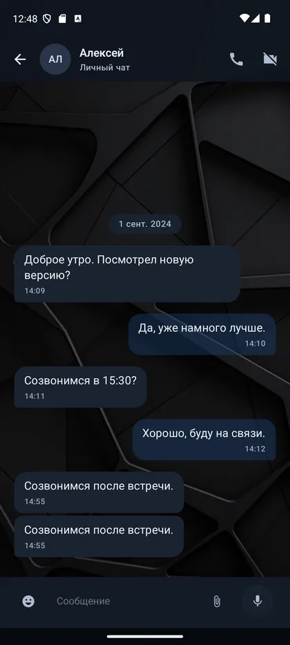 Экран прямого чата SKYTAL